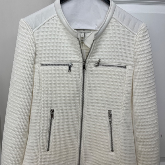 Joie White Waffle Knit Moto Jacket with zippers brand new
